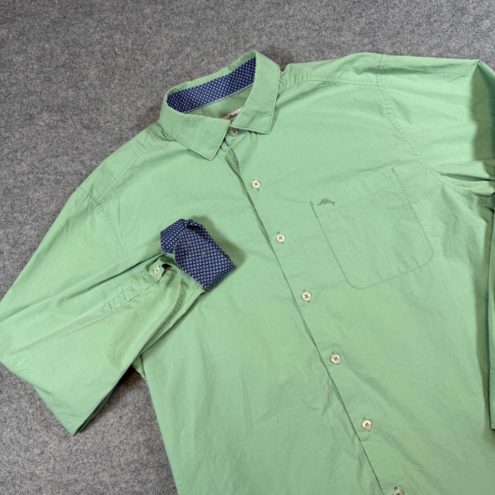Tommy Bahama Shirt Mens Medium Green Solid Long Sleeve Button Up IslandZone